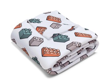 Grey, Green and Orange, Multi Brick, LEGO Inspired Arctic Fleece Blanket