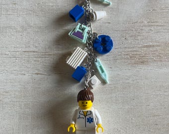 Female EMT Keychain with Authentic Bricks Used as Charms