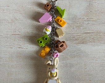 Collectable Bunny Costume Keychain with Authentic Bricks Used as Charms