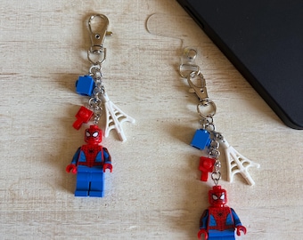Shorter Spider-Man Keychain or Phone Charm with Authentic Bricks Used as Charms