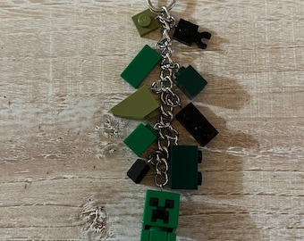 Creeper Keychain with Authentic Bricks Used as Charms