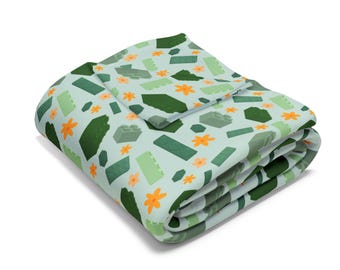 Green and Yellow, Brick and Flower, LEGO Inspired Arctic Fleece Blanket