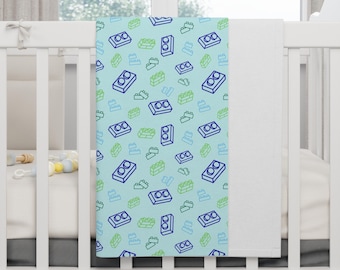 Blue and Green, LEGO Inspired Fleece Baby Blanket