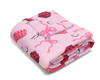 Pink and Black, Bow and Brick, LEGO Inspired Arctic Fleece Blanket
