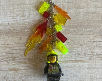 Firewoman Keychain with Authentic Bricks Used as Charms