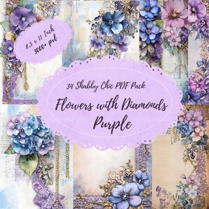 34 Flowers with Diamonds in Violett Patterns