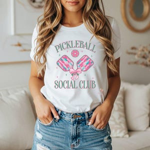 Pickleball Social Club Shirt  Cute Pink Pickleball Tee  Bella Canvas Pastel Paddle Shirt  Retro Sporty Pickleball T-Shirt for Women