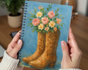 Wildflower Boots Spiral Notebook - Country Cowgirl Journal
