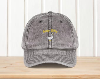 Stay Silly Goose Embroidered Hat - Funny Goose Vintage Cap in Charcoal Gray