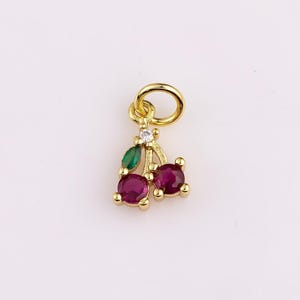 Cherry Charm 18K Gold Filled Ruby Red Cherries Charm Bracelet Charm Necklace Pendant Minimalist Charms CZ Pave