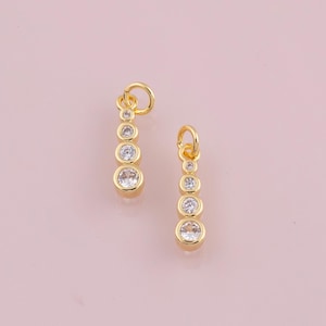 Triple Charm charm 18k Gold Filled Charm Bar Bracelets and Necklaces Silver Pave CZ Minimalist Charms