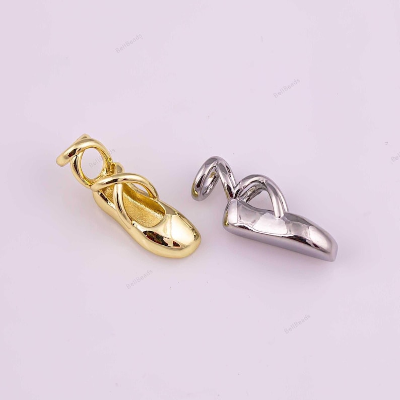 18k GF ballet shoes ballerina dance dancing shoes charm 6x8x20mm gold filled silver charms 1420 gf cz pave 18K Gold Filled image 1