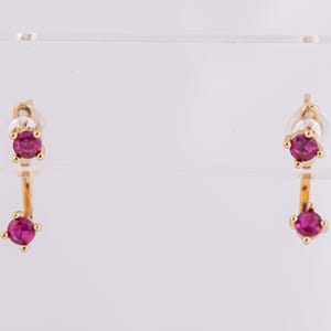 18K Gold Filled earring stud earrings two pieces hanging stud earrings double stones ruby sapphire emerald clear diamond 1420 GF Made in USA