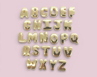 18K Gold gefüllt Silber 15 mm personalisierte Schnur Chubby Blase Anfangsbuchstabe Alphabet Perle A ~ Z (wählen Sie 26 Buchstaben) Alphabet DIY Schmuckherstellung