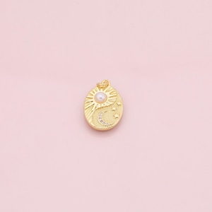 Dije de perla, estrella y luna con rayos de sol, dije de CZ relleno de oro de 18 k para pulseras y collares con barra de dijes, dijes minimalistas con pavé de CZ.