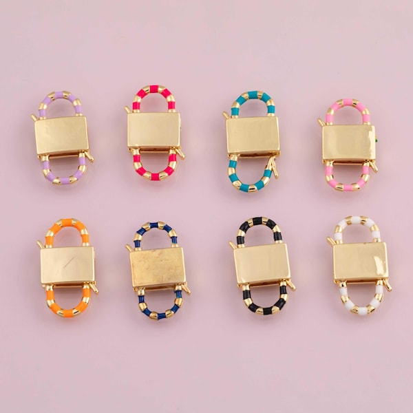 Double sided clasp snap clasp closure enamel colorful 18k Gold Filled charm bar charms for bracelets and necklaces