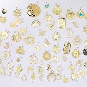 18K gold filled charmes selectie zon maan zonnestraal hemelse planeet Saturnus charmes effenen cz zirconia 1420 14/20 gold filled