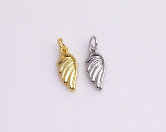 Wing Charm Angel Wings Charm 6x15mm 22k Gold Filled Silver Charms Bracelet Necklace Pendant Minimalist Charms CZ Pave