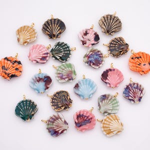 Ceramic Sea Shell Charm Colorful ceramic clam oyster shell charms handmade painted porcelain vintage necklace bracelet jewelry making supply