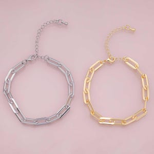 Charm Bar Bracelet Gold Filled Silver Bracelet Paperclip Flat Chain 6x14mm