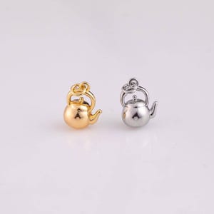 22k Gold Filled 3D Water Kettle Boiler Pot 12x9mm Silver Bracelet Necklace Pendant Minimalist Charms CZ Pave