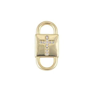 14k gold filled double lock style lobster clasps christian cross - cross cz- connector charm - 9x20mm