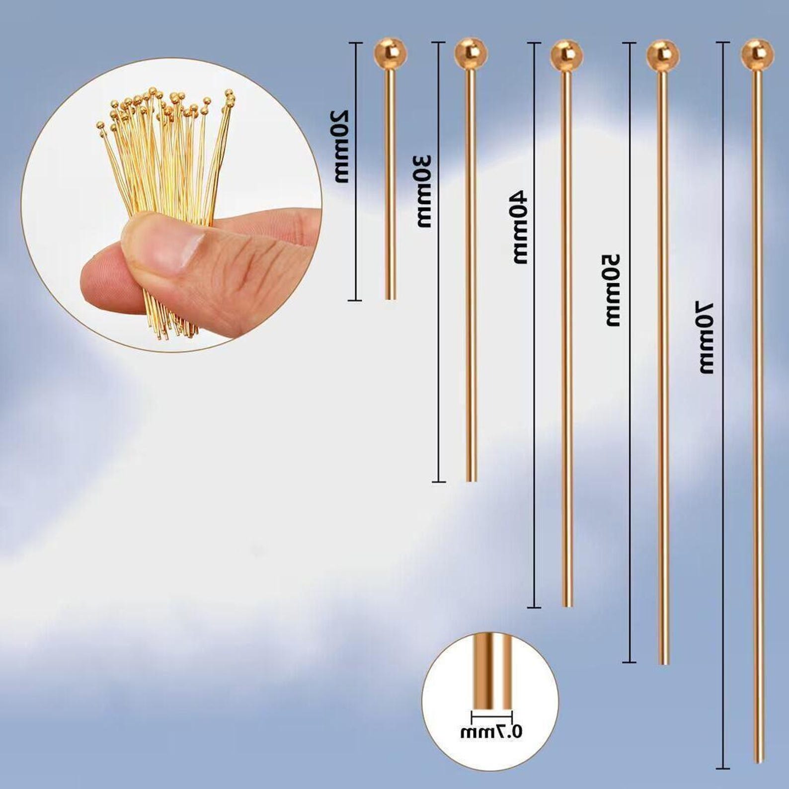 100 Pcs 18K Gold Filled Ball Pins Non Tarnish Craft Earring Bracelet ...