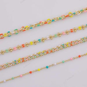 Delicada cadena de esmalte multicolor, cable rolo arcoíris multicolor, cadena satélite cubana cortada a medida, chapada en oro de 22 quilates.