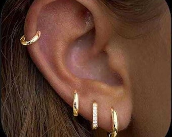 Juego de 8 aros rellenos de oro. Juego de aros rellenos de oro de 14 quilates con sello 1420GF. 4 pares por pedido. Apilamiento de aros hipoalergénicos.