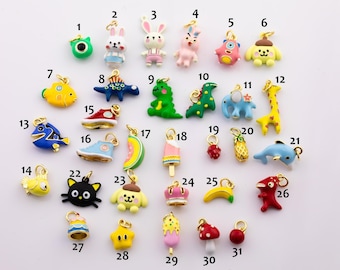 Kawaii enamel animal fruit cartoon charm mini cute colorful charm pendant for kids jewelry making bracelet earring necklace component c590