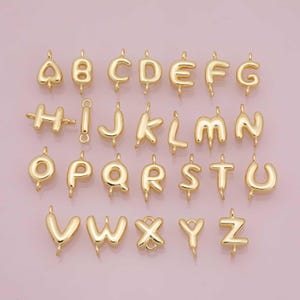 Alphabet letter connectors puffy style 18K Gold Filled for Charm Bar Bracelets and Necklaces Charms