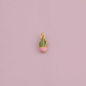 Cactus in a pot charm 18k Gold Filled charm bar charms for bracelets and necklaces minimalist cz pave silver for jewelry making diy