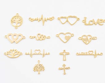 18K gold filled verbindingsstukken voor permanente sieraden bedels verbindingsstuk voor armbanden hart levensboom hartslag liefdesslang lotus kruisslag