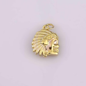 18K Gold Filled Skull Indian Head Charm Apache Commanche 14x14mm Bracelet Necklace Pendant Minimalist Charms CZ Pave