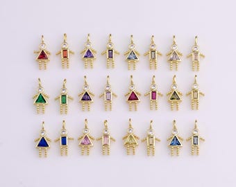 18K gold filled boy girl birthstone cz couple, kids, grandkids, family personalized charm | w068 one piece per order size is about 14mm tall