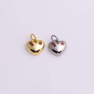 Heart charm with ruby 10mm 22k gold filled silver charms bracelet necklace pendant minimalist charms cz pave
