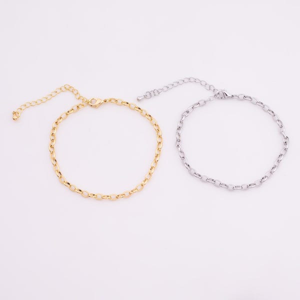 18k Gold Filled Charm Bar Bracelet Oval Rolo Chain 3.5mm