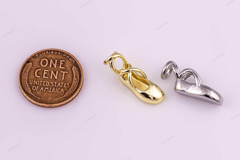18k GF ballet shoes ballerina dance dancing shoes charm 6x8x20mm gold filled silver charms 1420 gf cz pave 18K Gold Filled image 2