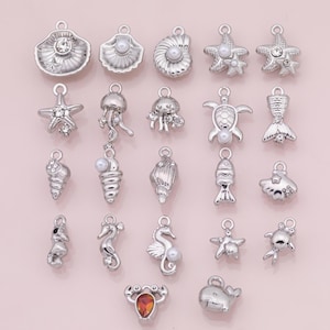 Silber Muschel Ozean Strand Sommer nautischen Charme Fisch Krabben Hummer Schildkröte 18k Gold Filled Charm Bar Armbänder Halsketten Pave CZ Charms