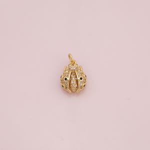 Charm 3D coccinelle coccinelle remplie d'or 18 carats, bracelets et colliers, pavé d'argent cz breloques minimalistes