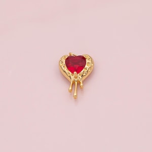 Bleeding Heart Charm Ruby Red 18k Gold Filled charm for Charm Bar Bracelets and Necklaces Pave CZ Minimalist Charms