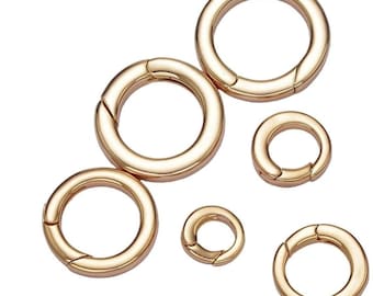 Mosquetão com fecho de pressão em ouro 22k para berloques, ideal para kits de bijuteria DIY, com opções de 10 mm, 13 mm e 15 mm.