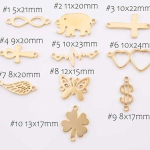 18K gold filled connectors for permanent jewelry cross infinity elephant ankh heartbeat heart wing butterfly dollar shamrock flower