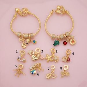 Gold Filled Charm Armband und Charms Pndora Style Charms und Armband Großer Lochcharme
