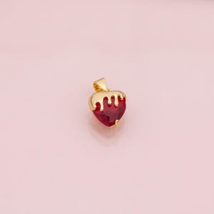 Bleeding Heart Charm Ruby Red 18k Gold Filled charm for Charm Bar Bracelets and Necklaces Pave CZ Minimalist Charms
