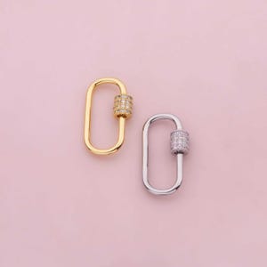 18K Gold Filled Oval Carabiner Screw Clasp CZ, Carabiner Lock Connector, Spring Push Gate for DIY Finding Necklace Bracelet