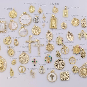 18K gold filled charms charm religious christian - crosses crucifix catholic jesus mary maria saint benedict san benito cross angel 14/20 gf