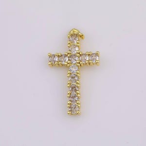 18K Gold Filled Medium Cross Pendant 16x28mm Bracelet Charm Necklace Pendant Minimalist Charms CZ Pave