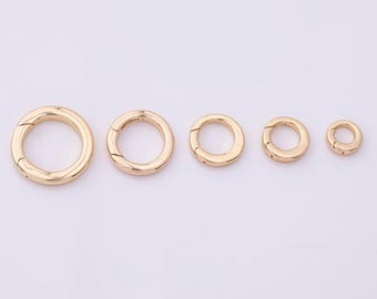 Argola com fecho de pressão em ouro 22k, 5 tamanhos, para suporte de berloques, kit de bijuteria para faça você mesmo.