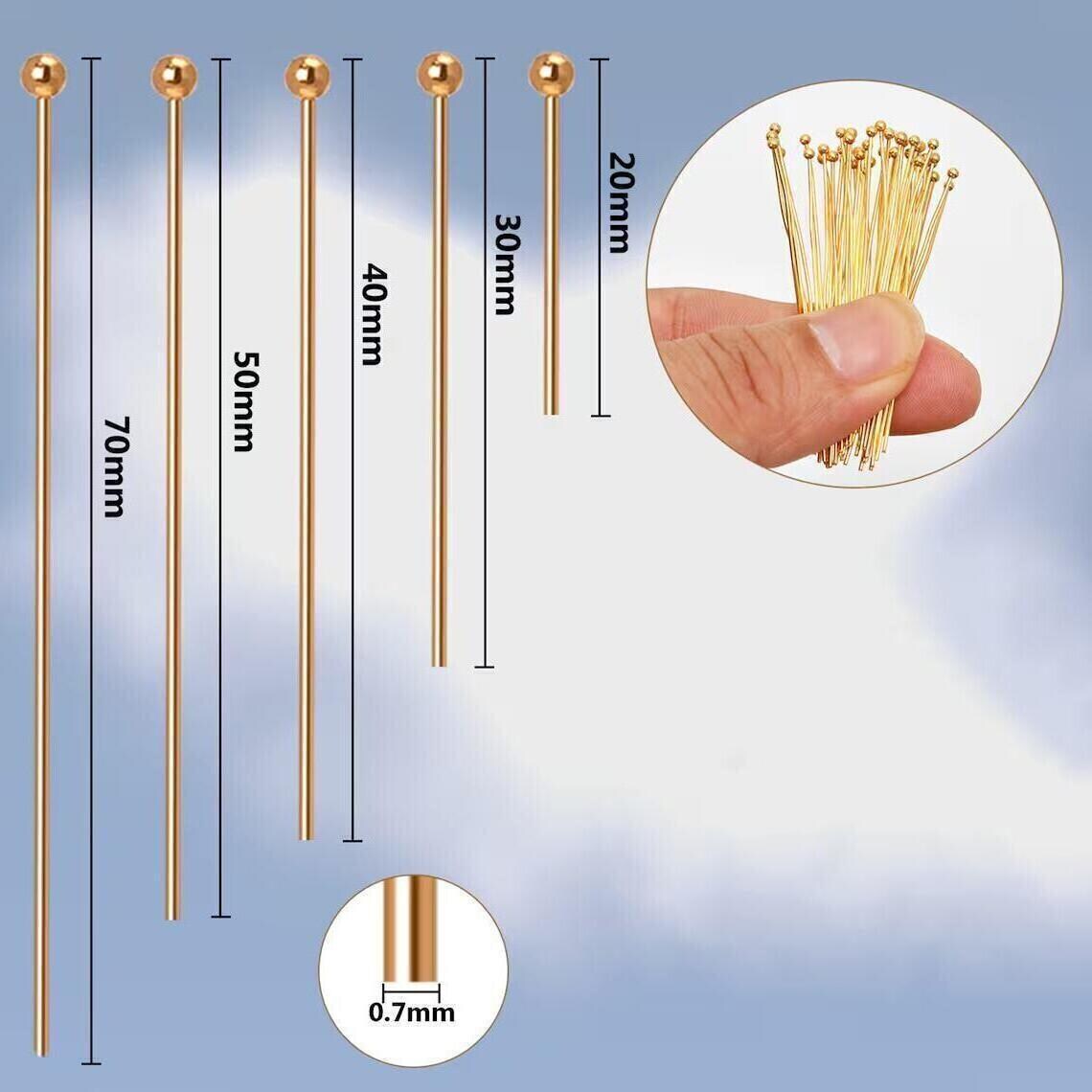 100 Pcs 18K Gold Filled Ball Pins Non Tarnish Craft Earring Bracelet ...